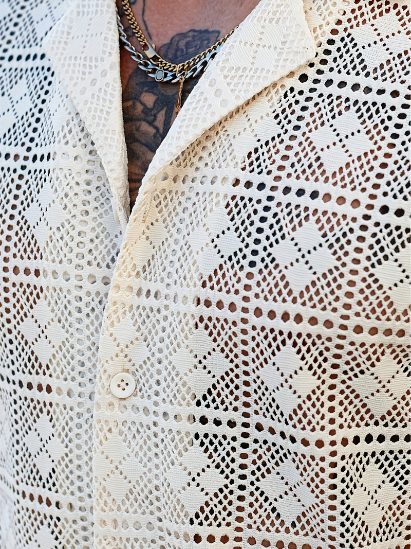 Essential Geometric Cut-Out Breathable Stretch Knit Open-Collar.