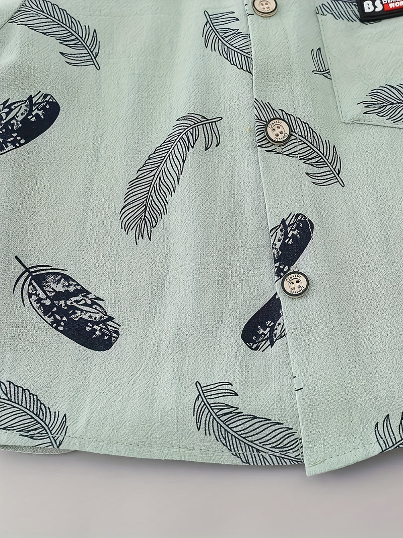 Youngsters Summer Feather Print Short Sleeve Shirt & Shorts Set.