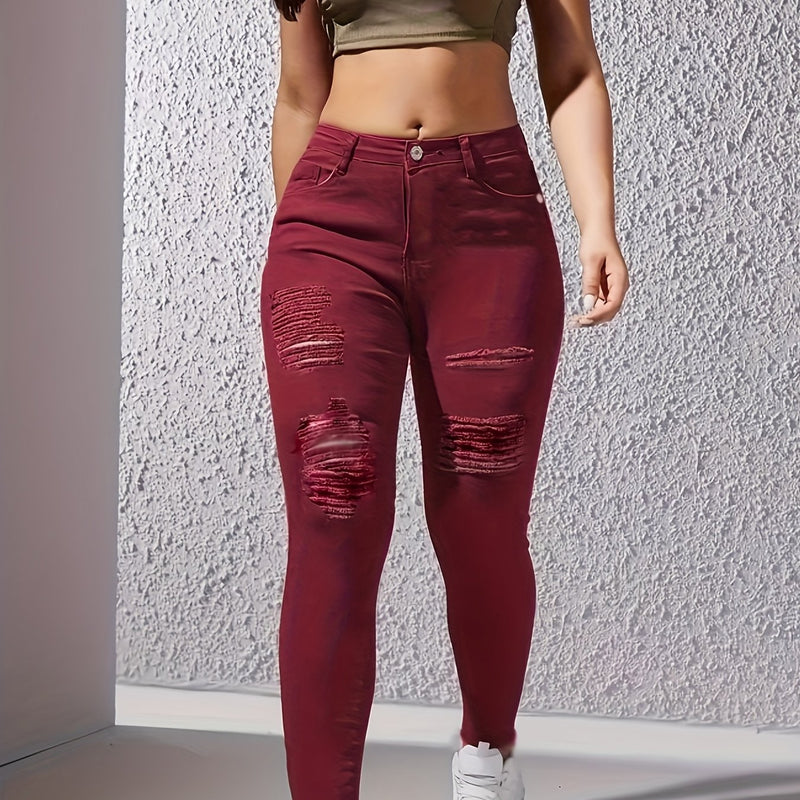 Women's Ripped Skinny Pants, Elastic Slim-fit.