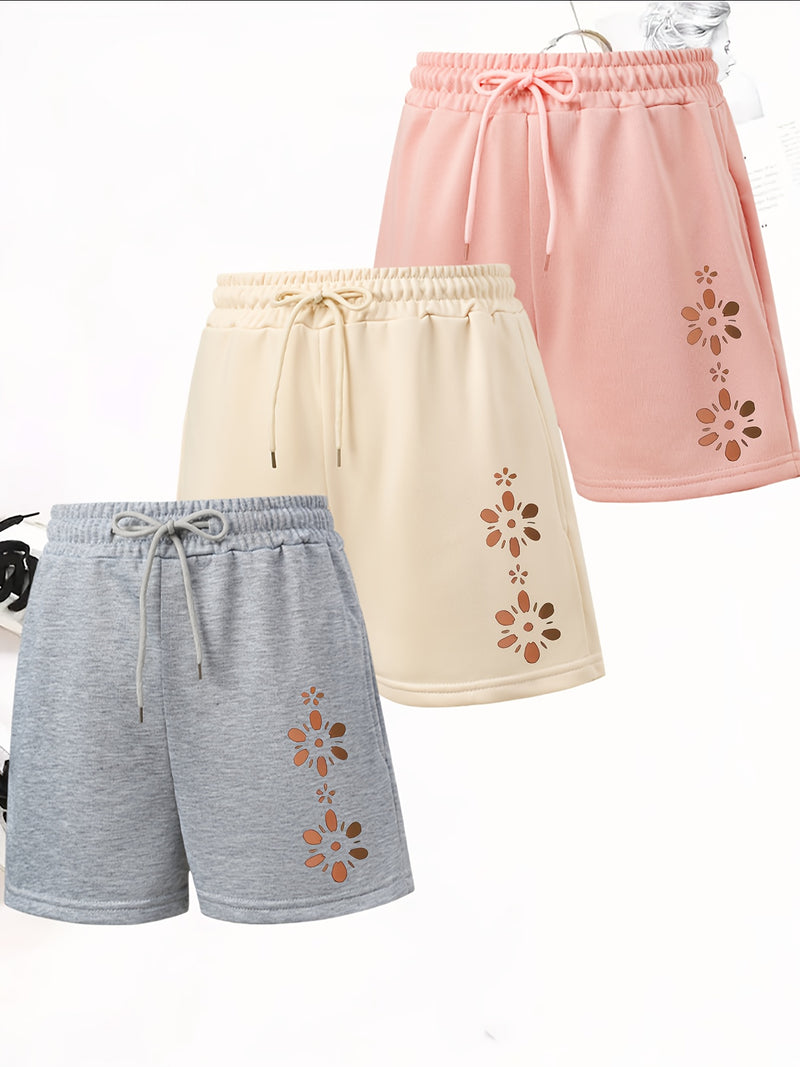 3pcs Women's Elegant Casual Jogger Shorts - Geometric Print.
