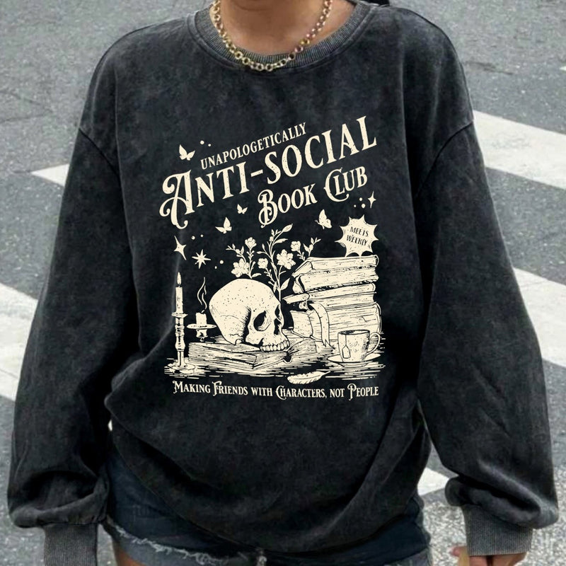 Women's Casual Retro Washed Round Neck Hoodie.