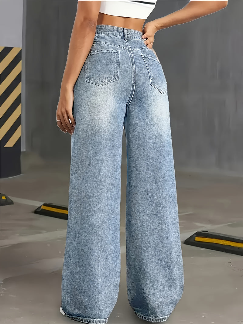 Women's High-Waisted Straight-Leg Jeans.