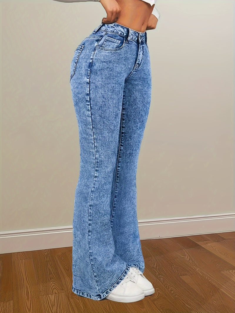 Women’s Blue Snowflake High Stretch Flare Leg Jeans.