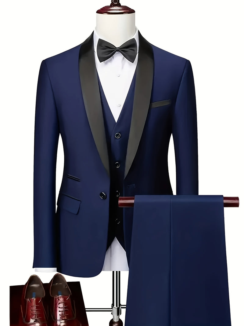 A Men's Three-Piece Suit Consisting of a Blazer, Vest, And Trousers.