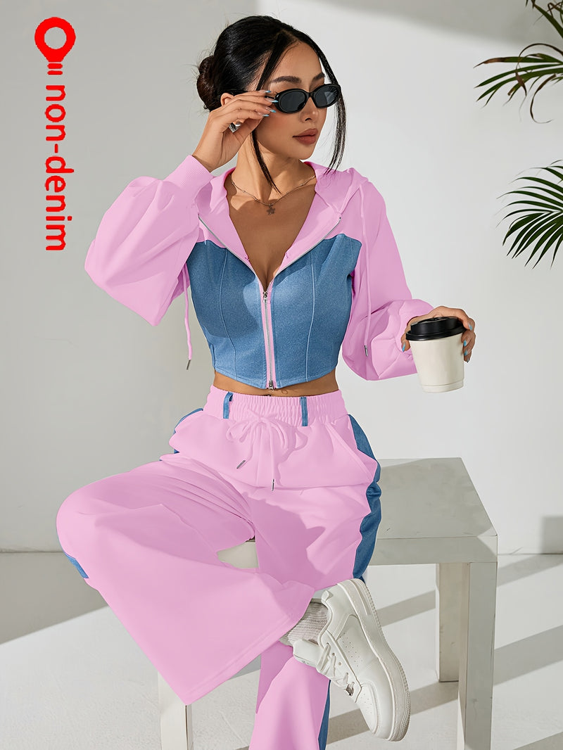 Women's Casual Elegant Straight-Leg Pants Spliced Suit.