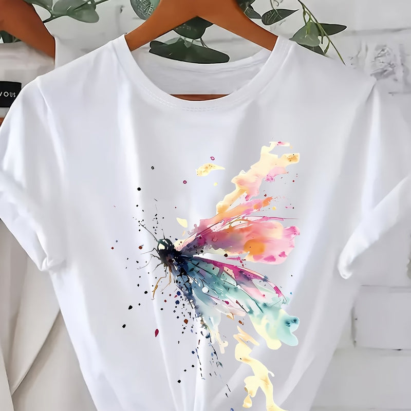 Plus Size Women's Vibrant Butterfly Print T-Shirt.