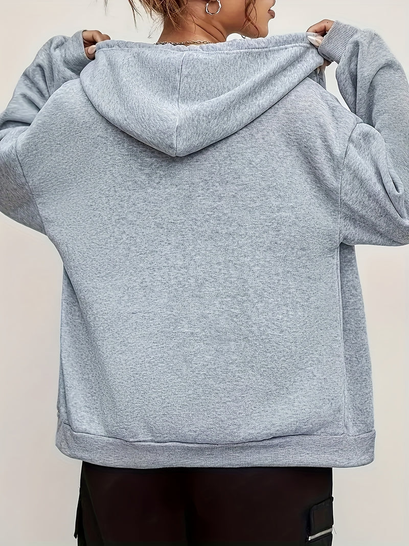 Women's Casual Zip-Up Hoodie with Printed Bear Paw Sleeve Design.