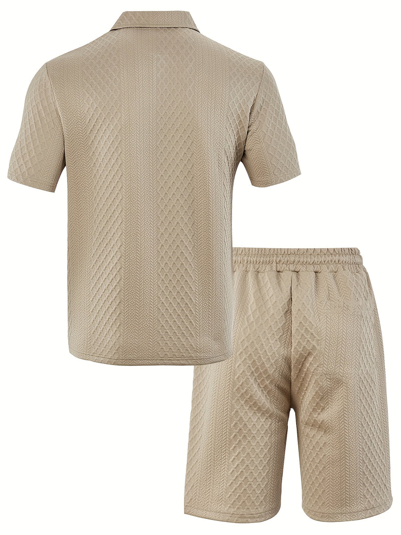Men'S Jacquard Polo Shirt Set with Short Sleeves And Shorts for Summer.