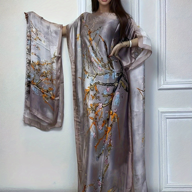 Women’s Tree Print Crew Neck Kaftan Dress.