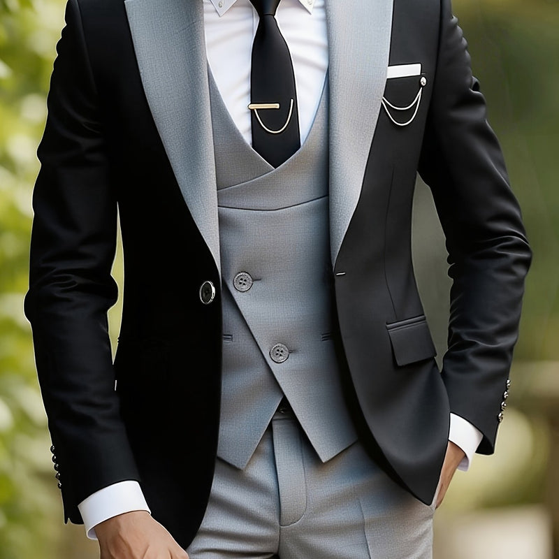 Men's 3pcs Suit Set, Including a Blazer, Vest, And Trousers.