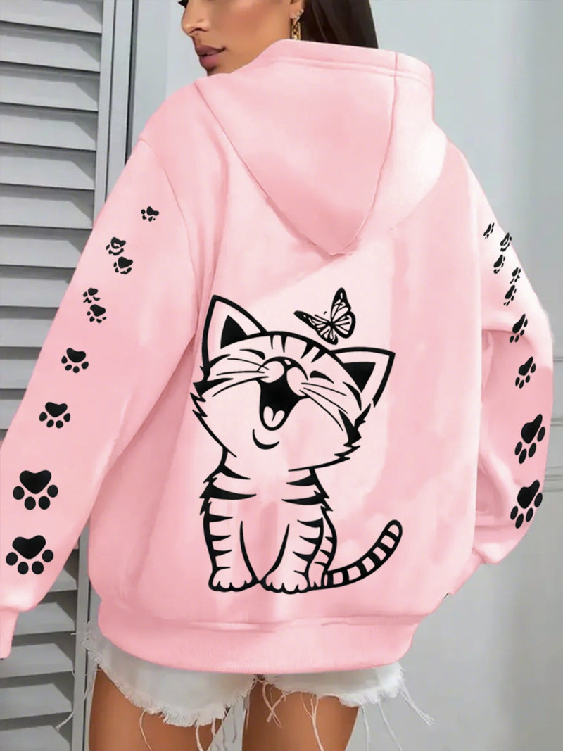 Women’s Kitten Butterfly Cat Paw Print Hoodie.