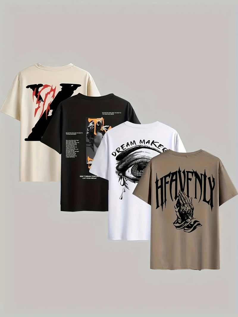 4pcs Men's Casual 3D Short-Sleeve T-Shirts.