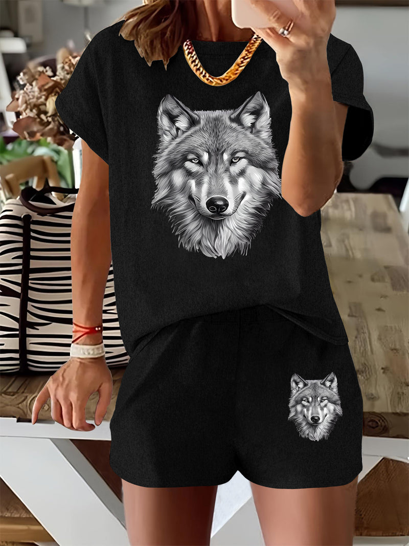 Women's Casual Homewear Two-Piece Set Consisting of a T-Shirt And Shorts.