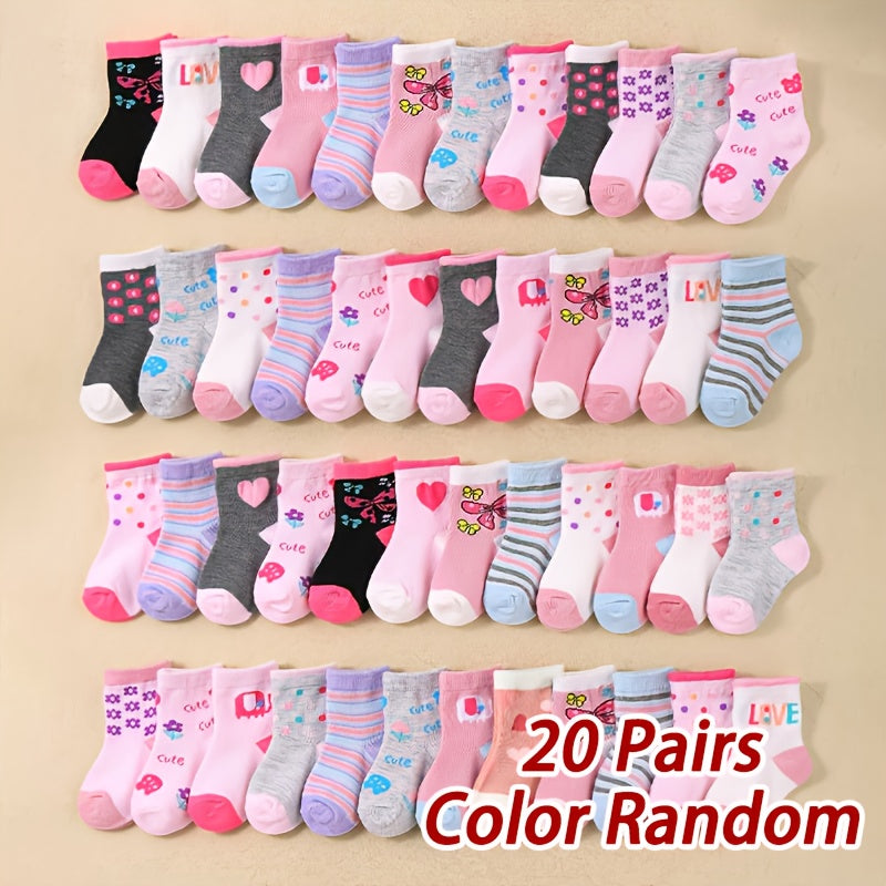 20 Pairs Toddler Socks Polyester Princess Socks for Baby Girls.