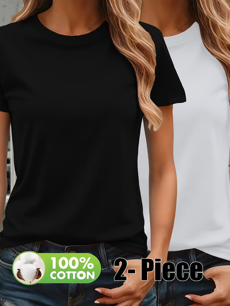 Women’s Fashion Solid Color Short Sleeve T-Shirt Two-Pack.