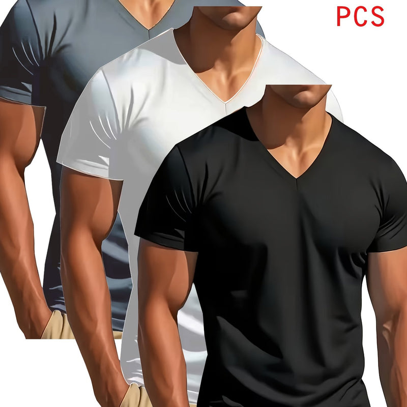 3pcs Men's V-Neck T-Shirts.
