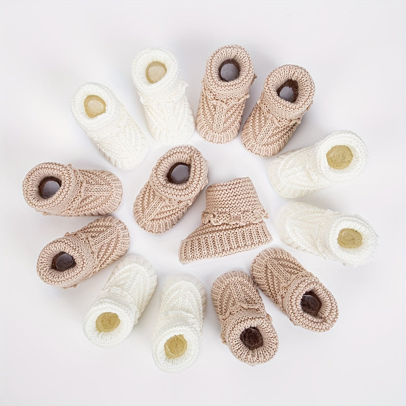 2Pairs/Pack 0-12m Baby Knit Socks Solid Crochet Walking Socks.
