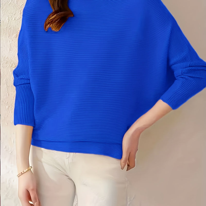 Women's Loose Batwing Sleeve Sweater, Casual Elegant Long Sleeve Top.