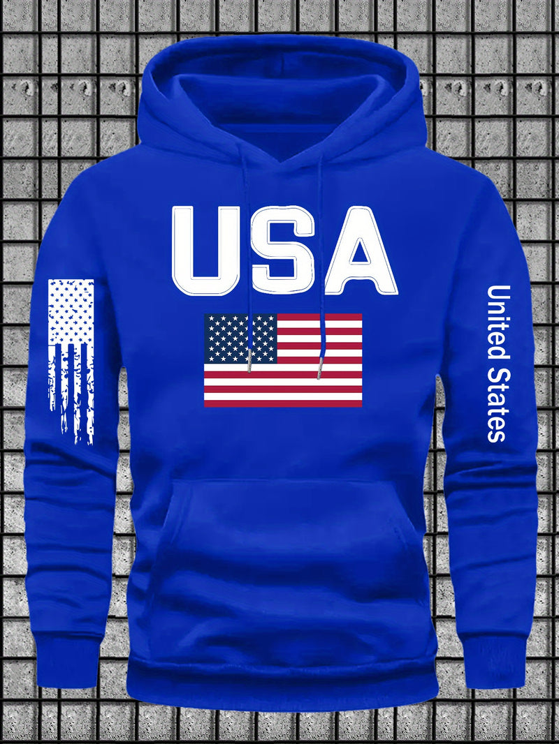 Men's Casual Versatile Stylish Hoodie with USA Letter Print.