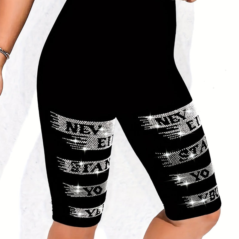 1pc of Women's sparkling rhinestone embellished slim-fit casual shorts.