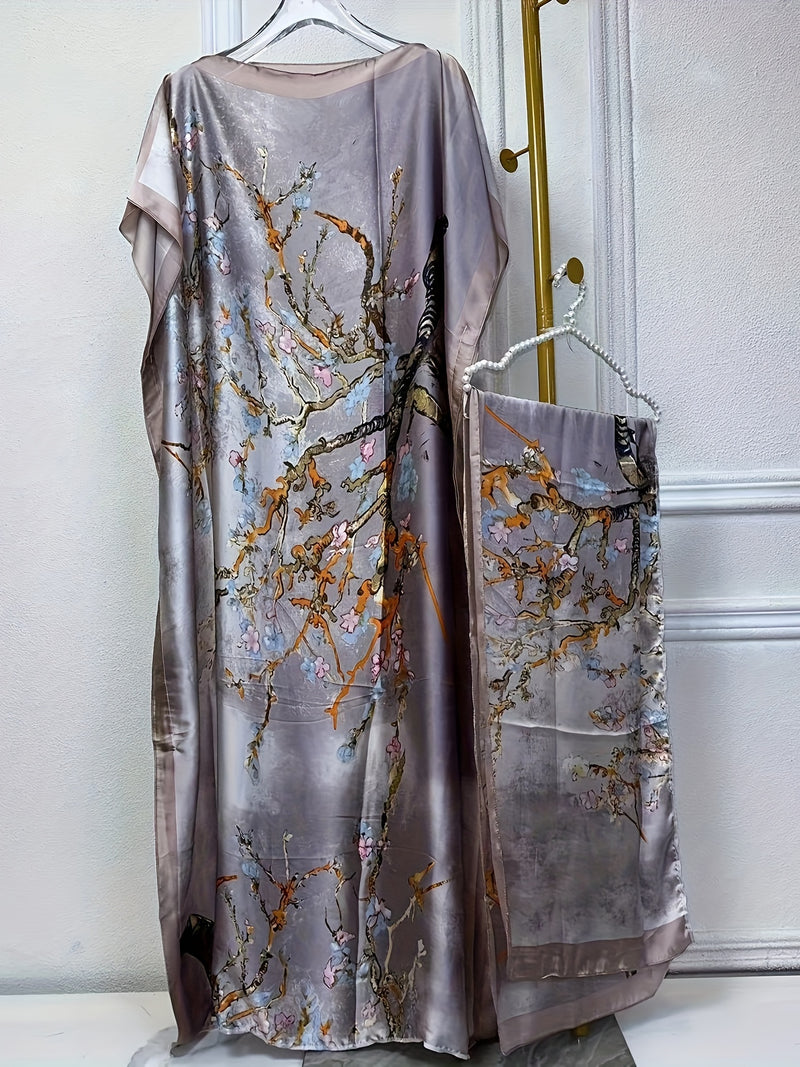 Women’s Tree Print Crew Neck Kaftan Dress.