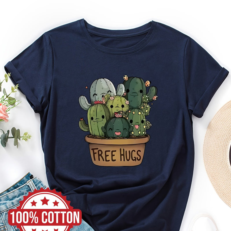 Women's "Free Hugs" Slogan T-Shirt.