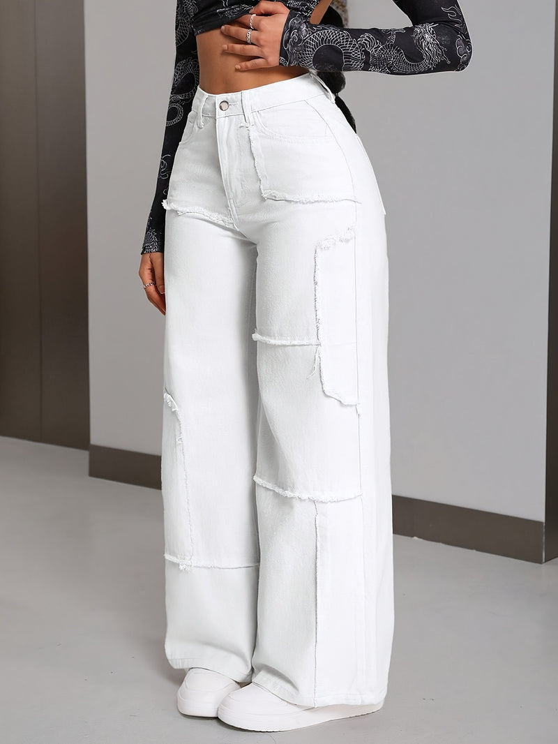 Women's Plus Size High-Waisted Wide Leg Jeans.