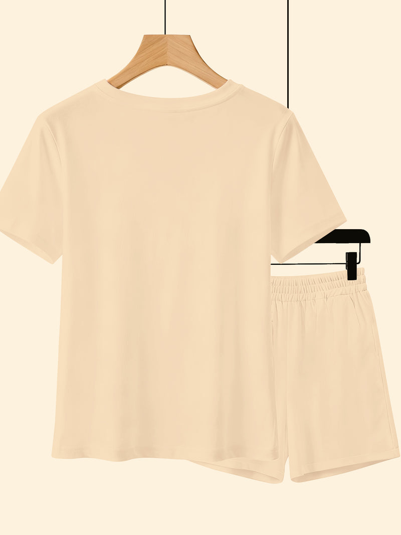 Women's Stylish Christmas Snowman Printed Short-Sleeve And Shorts Set.