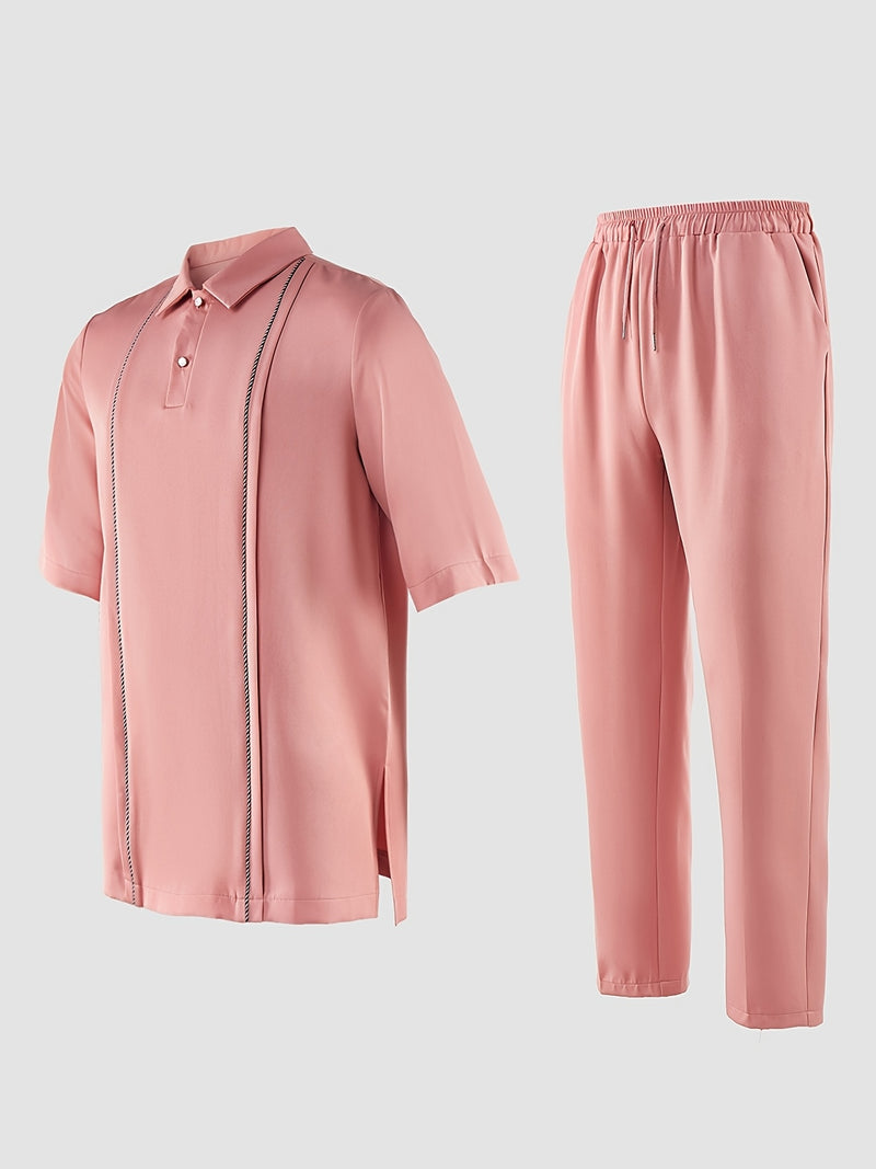 Men'S Casual 2pcs Set | Short Sleeve, Lapel Collar.