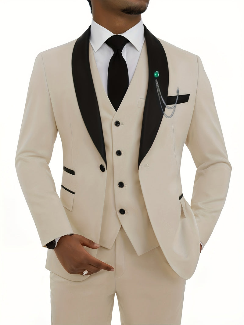 A Men'S Three-Piece Suit, Including a Blazer, Vest, And Trousers, High-Quality.