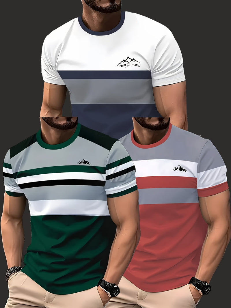 3pcs Men's Stylish Round Neck Short-Sleeve T-Shirts.