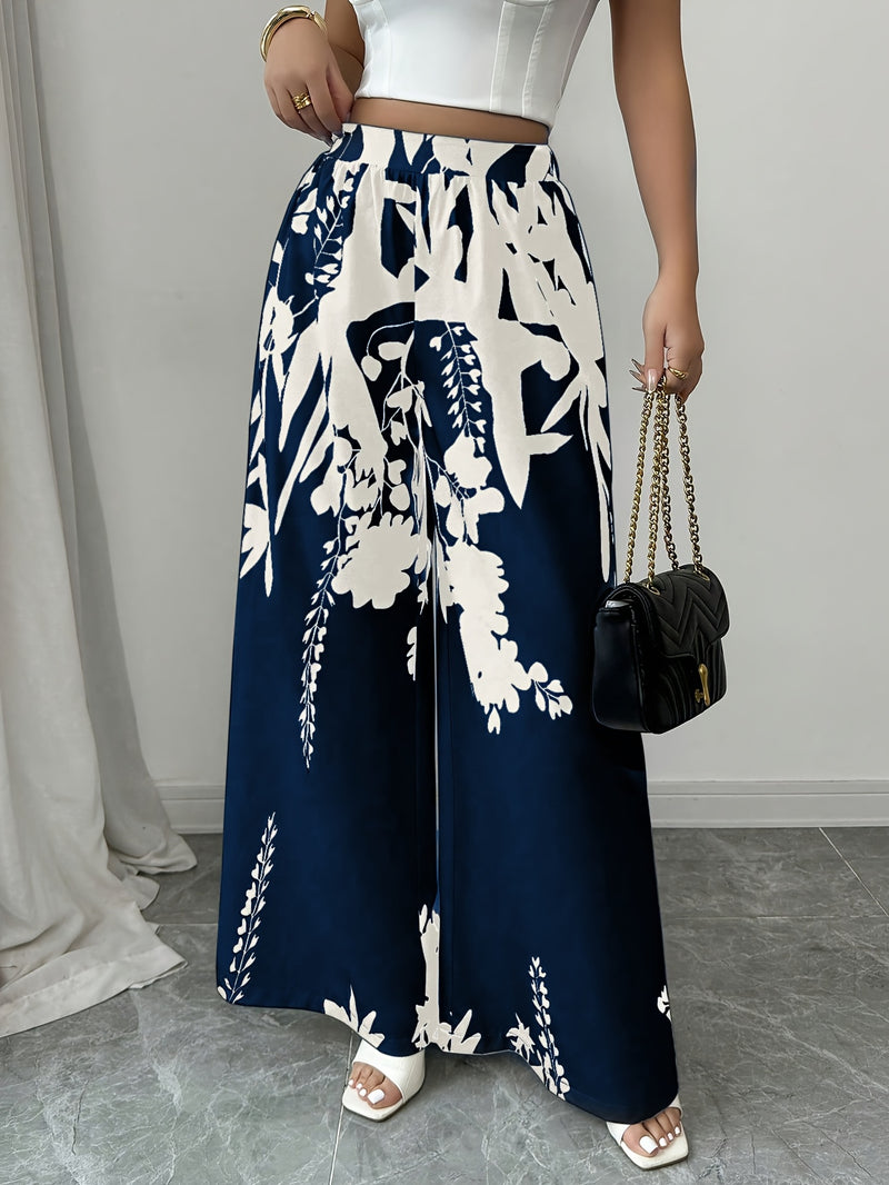 Women's Elegant Floral Print Wide-Leg Pants.