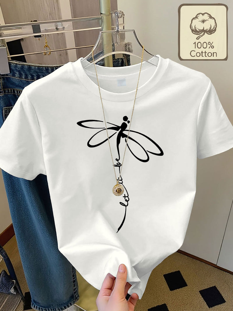 Women's Casual Home Printed Round Neck Pure Short Sleeve.