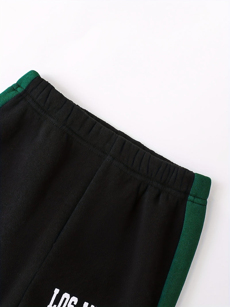 2pcs Boys Autumn/Winter Fleece-Lined Hooded Sweatshirt and Pants Set.