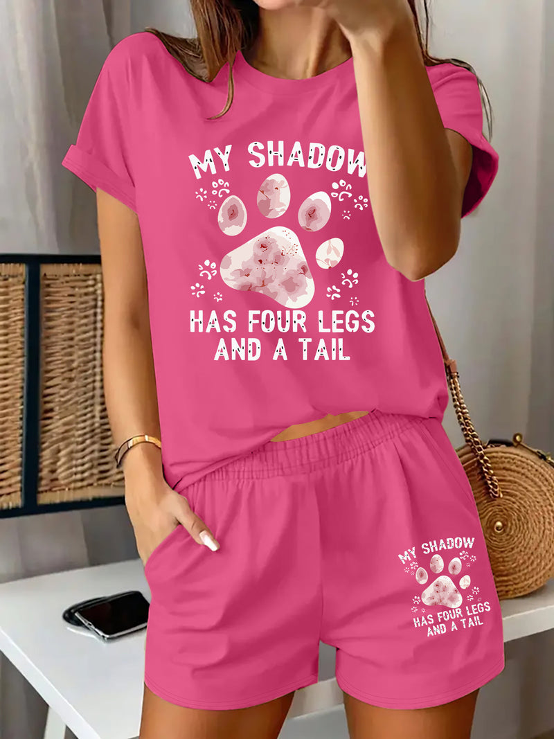 Women’s Graphic Print Two Piece Set, Short Sleeve T-shirt & Shorts.