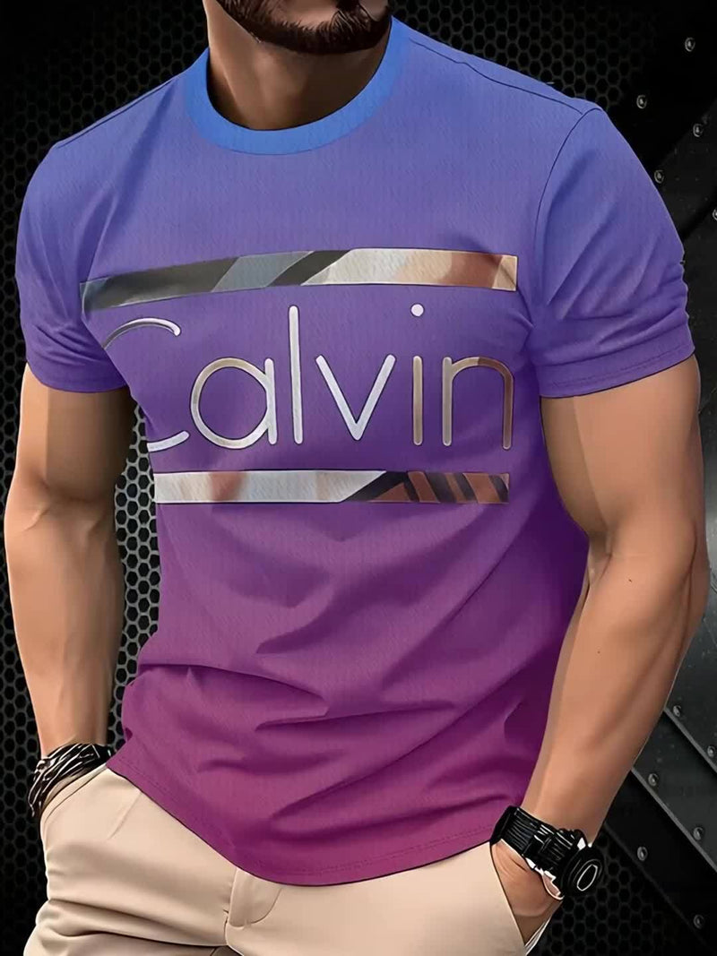 Men's Fashion Breathable Casual T-Shirt with Small Checkered Pattern.