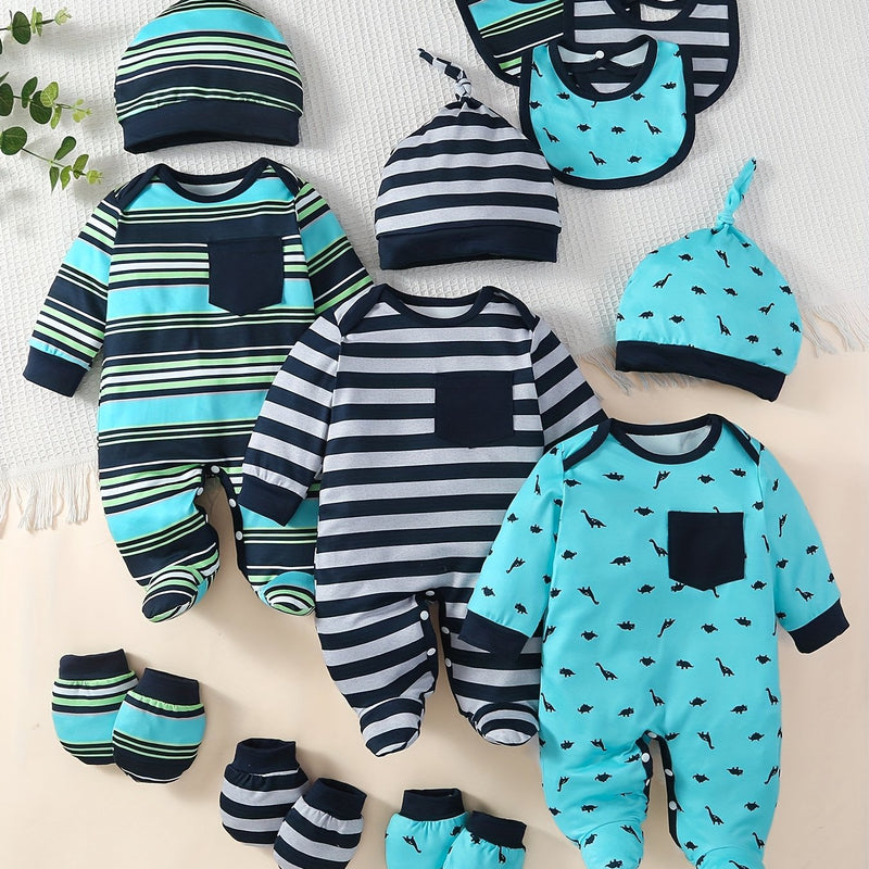 15pcs Set Long-Sleeve Footed Romper.