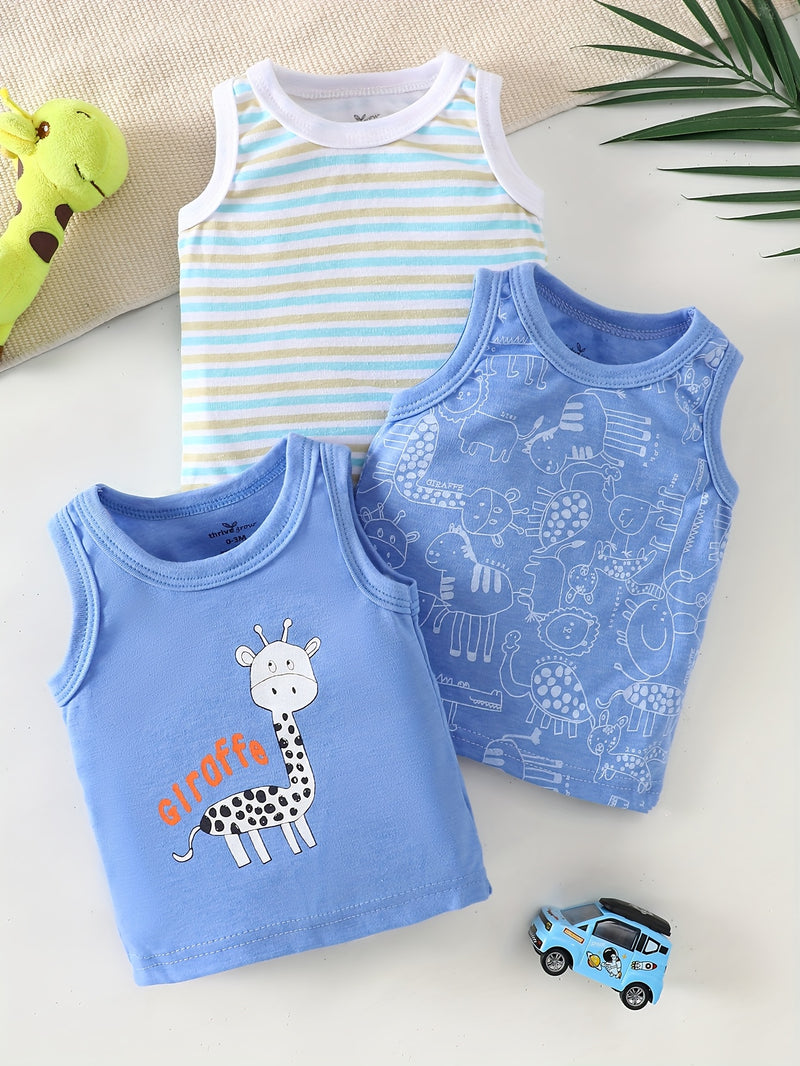 3pcs Spring/Summer Newborn Boy Sleeveless T-Shirt Set. Soft.