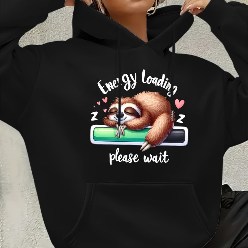 Women's Cute Sloth & Letter Print Hoodie.