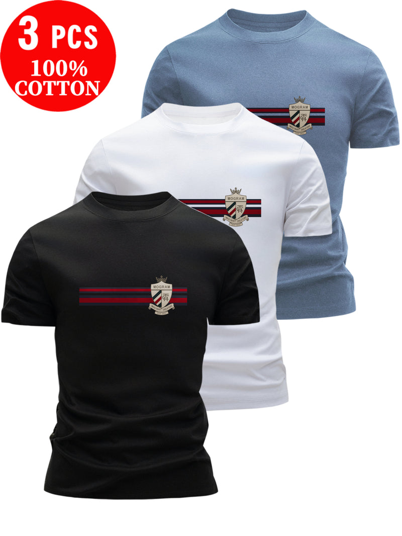 3pcs Men's Cotton T-Shirts - Slim Fit Short Sleeve Crew Neck Summer Tees.