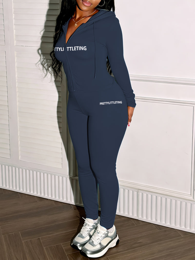 Women's Casual Stylish Zip-Up Hoodie with Long Sleeves And Letter Print.