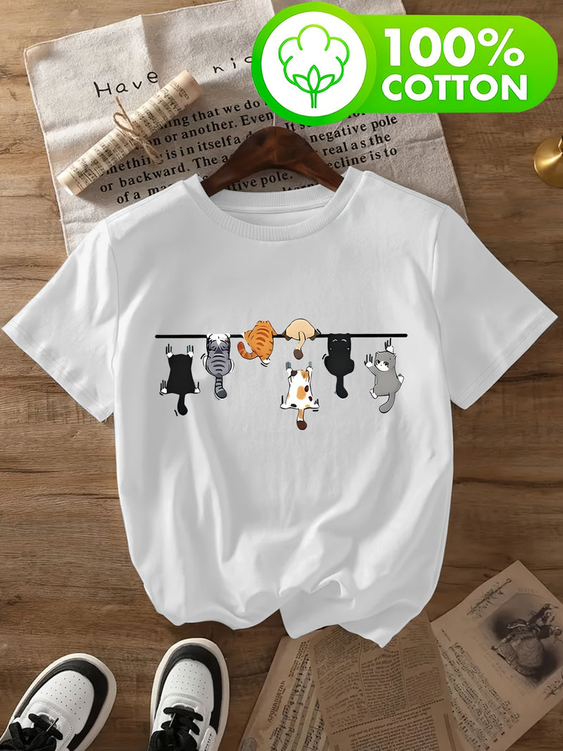 Women's T-Shirt with Cat Print for Spring/Summer.