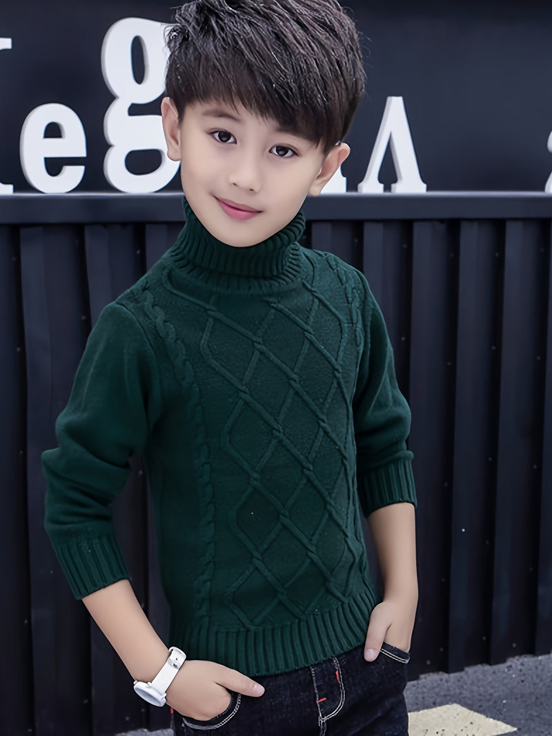 Kids High Neck Sweater for Boys and Girls, Solid Color Knitwear.
