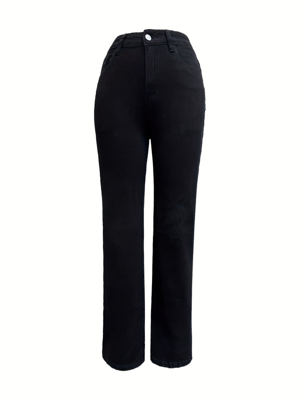 Ladies' Black Wide-leg Pants, Elastic Belt and Slanted Pockets.