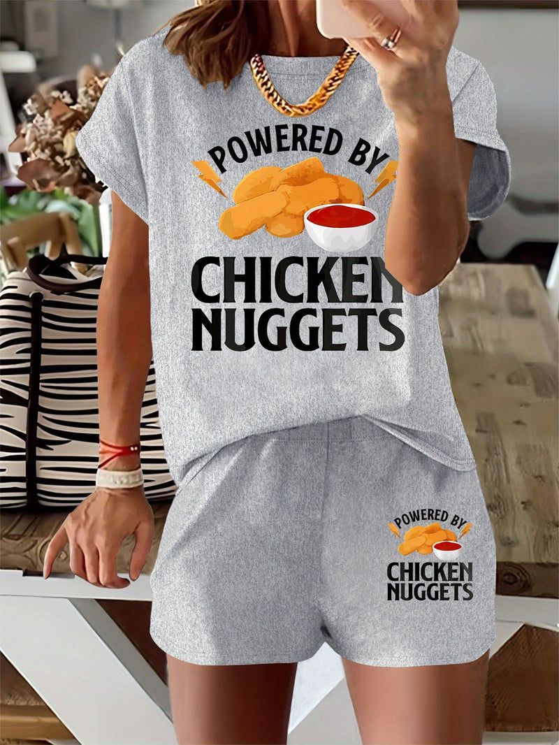 Women’s Graphic Print Two Piece Set, Short Sleeve T-shirt & Shorts.