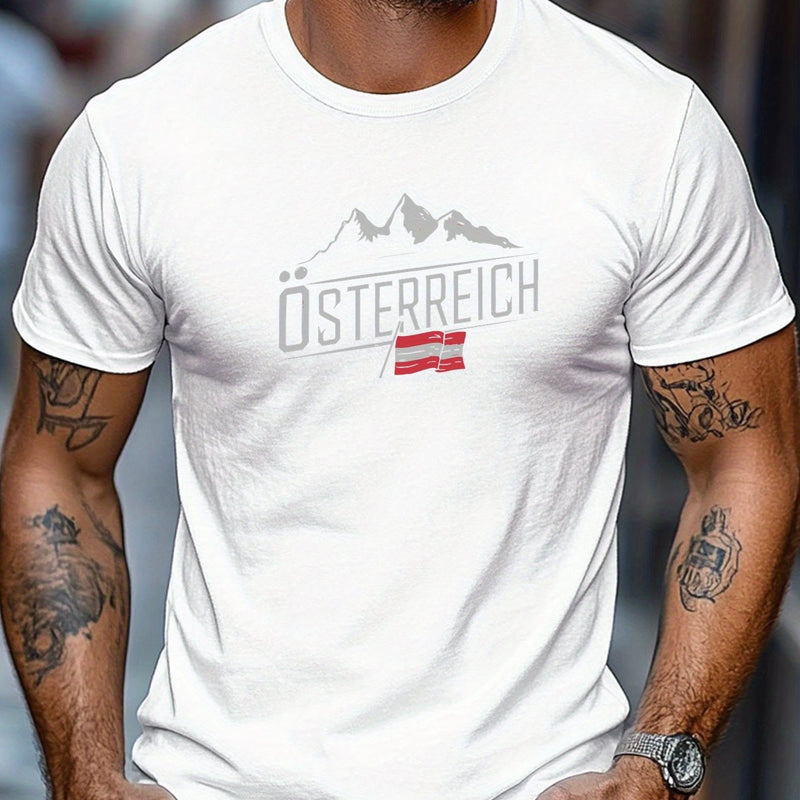 Men's Austrian Pattern Summer Casual Crew Neck Short T-Shirt.
