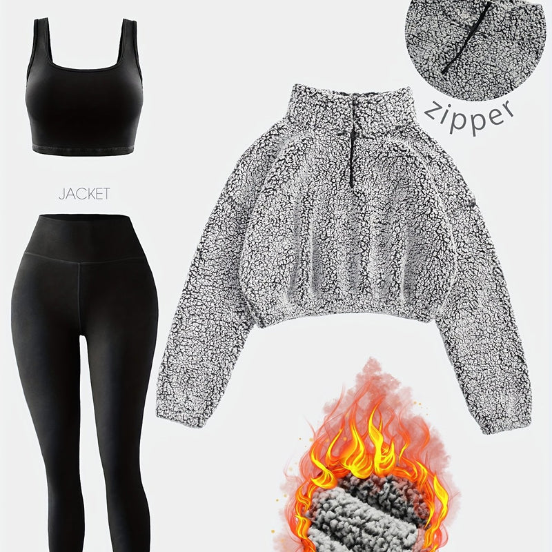 Lined Sweatshirt Warm Bubble Fabric Plush Cropped Jacket for Women.