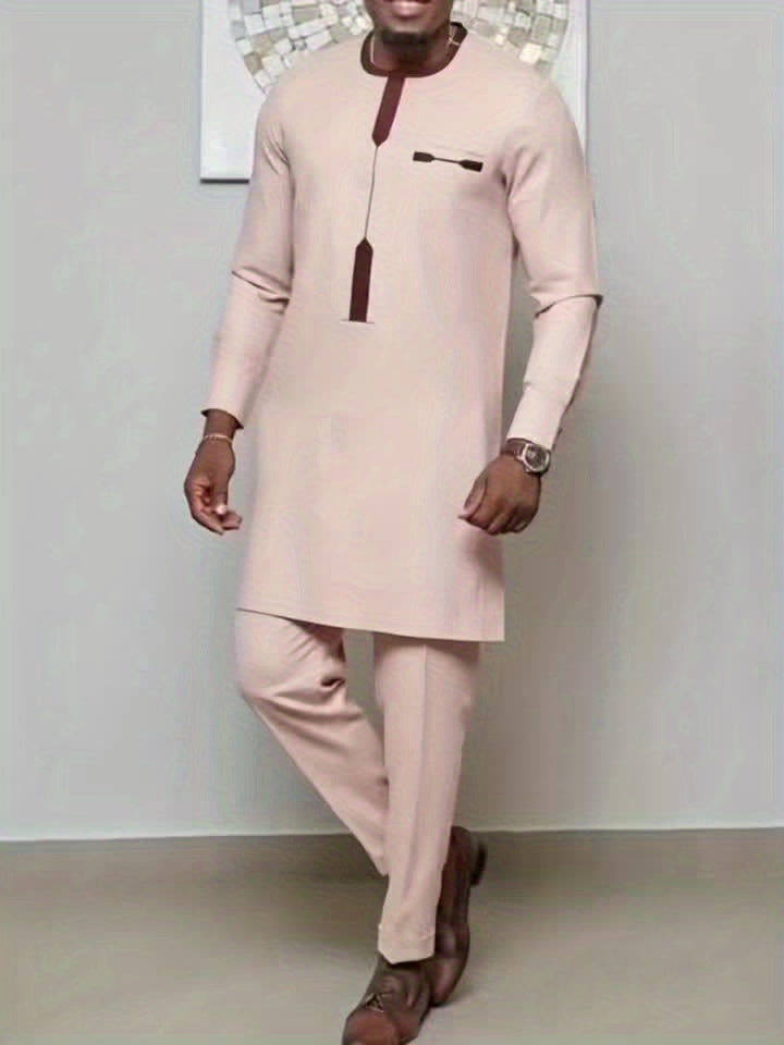 Men'S Casual Two-Piece Set Featuring an African Ethnic Style.