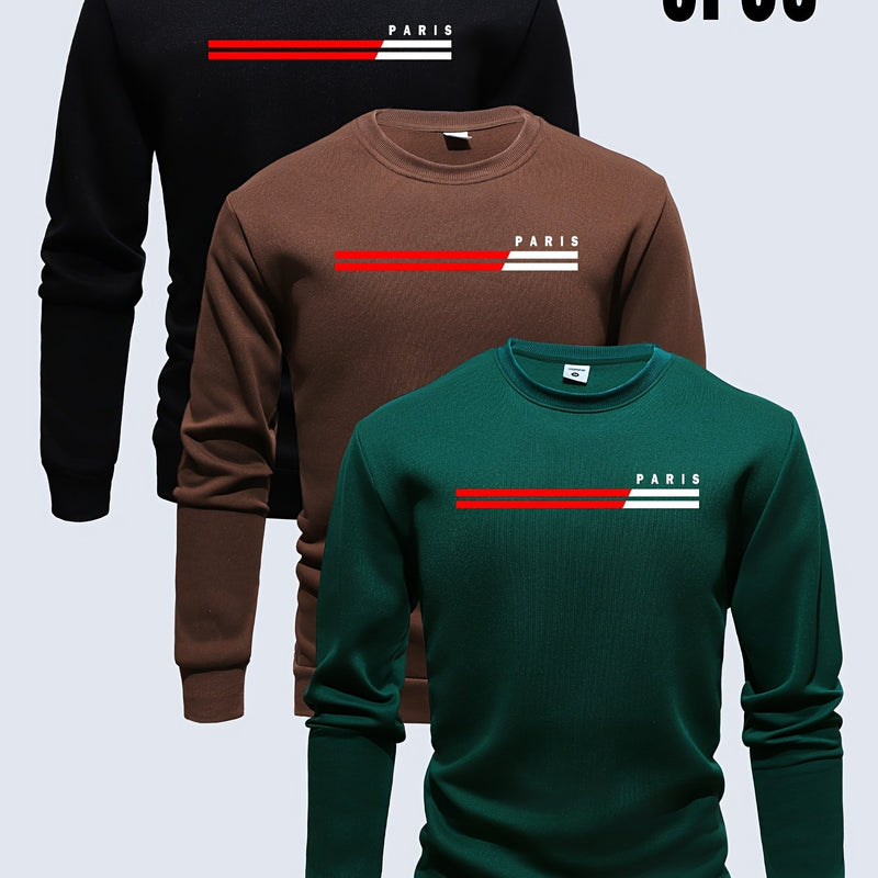 3pcs mixed color Men's autumn and winter round neck sweatshirt.