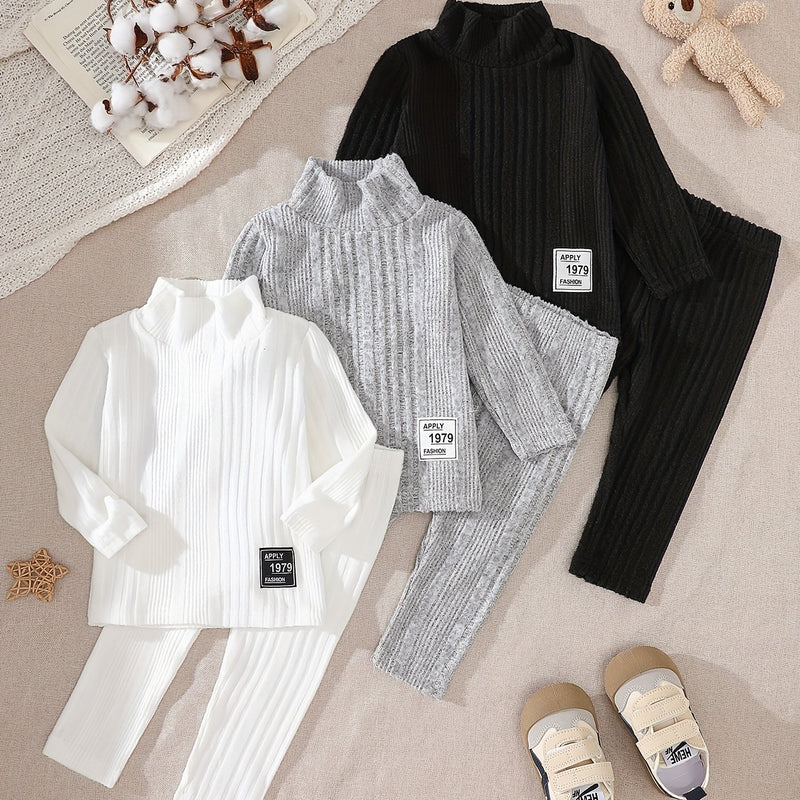 6pcs Kids Fleece Ribbed Long Sleeve Pants Set Fashion Casual Elastic.